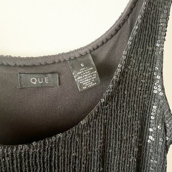 Vintage Y2k Q.U.E. Sequin Black Sleevless Party Dress Size 6 - Picture 5 of 7